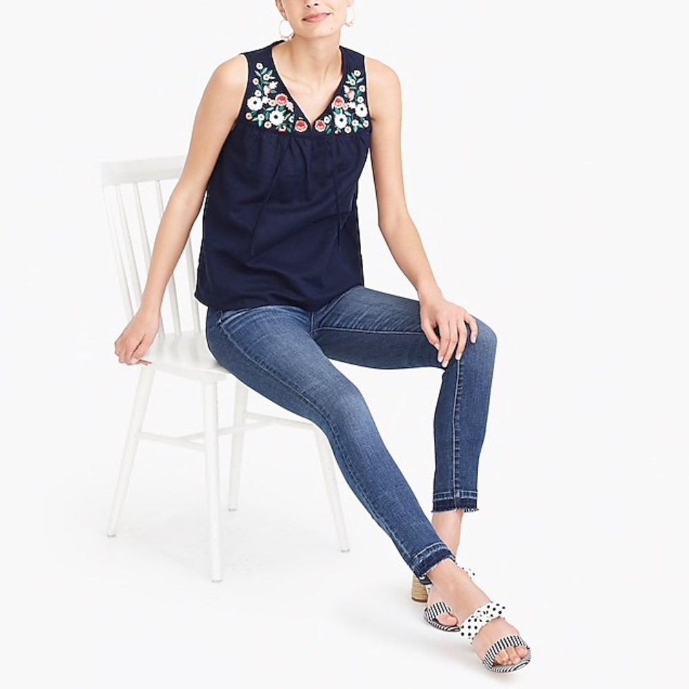 J. Crew Factory Embroidered Tie Neck Top NWT Sz S